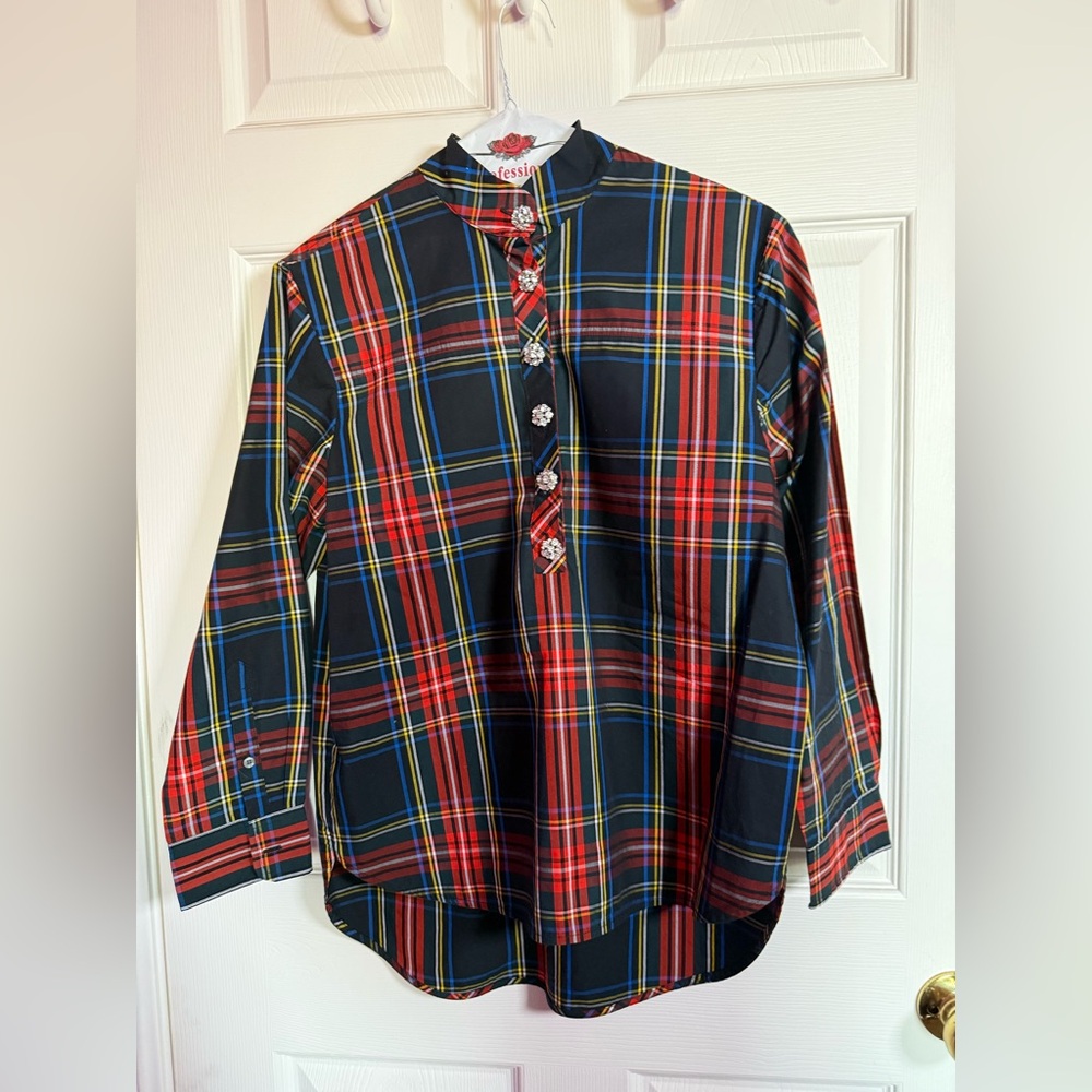 J Crew Tartan Plaid Crystal Button-Down Shirt